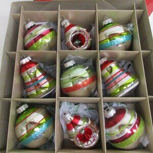 Christopher Radko Shiny Brite Striped Glass Christmas Ornaments 2.5"